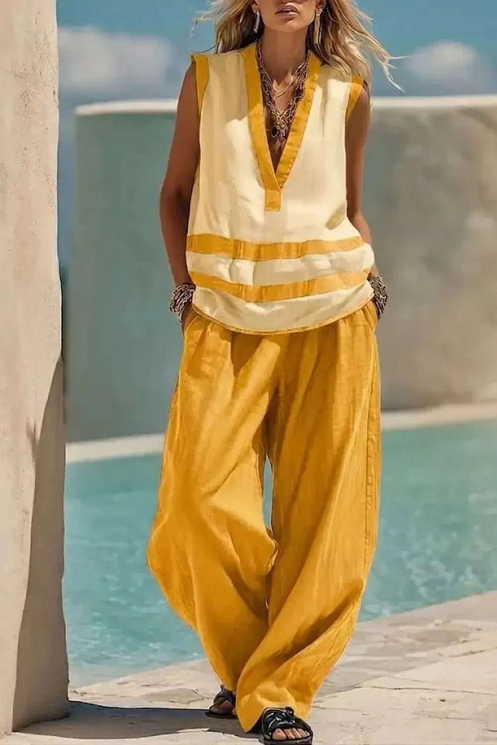 Sleeveless Top Wide Leg Pants Set