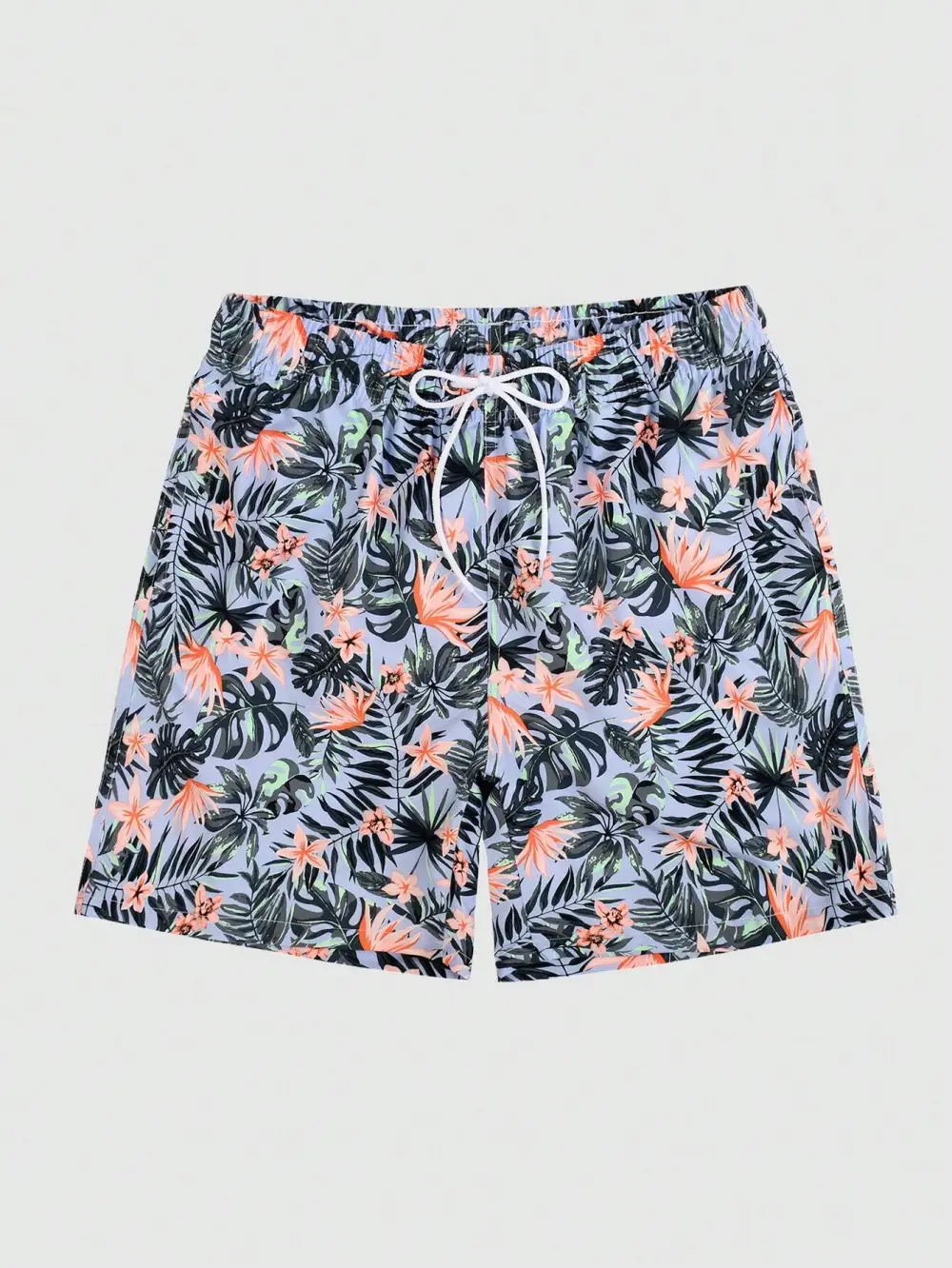 Men's Drawstring Tropical Allover Print Beach Shorts
