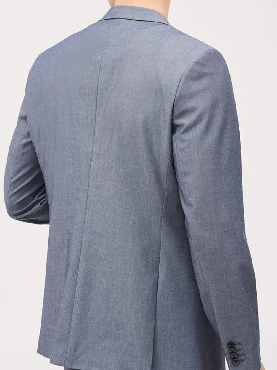 Light Blue Single Breasted Suit Blazer
