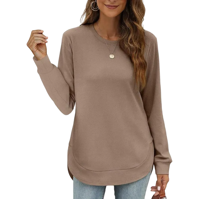 Women's Sweatshirt Crewneck Long Sleeve Shirts High Low Tops Curved Hem