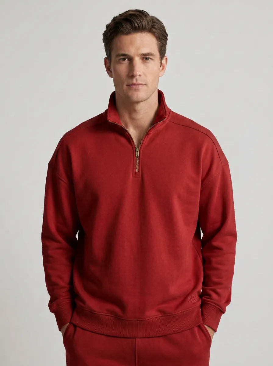 Men's Classic Minimalist Textured Embroidered Quarter-Zip Sweatshirt