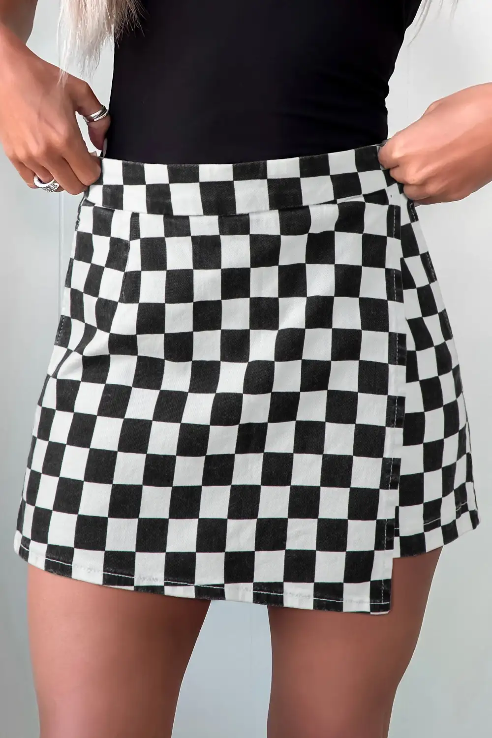 High Waist Plaid Pattern Printed Shorts