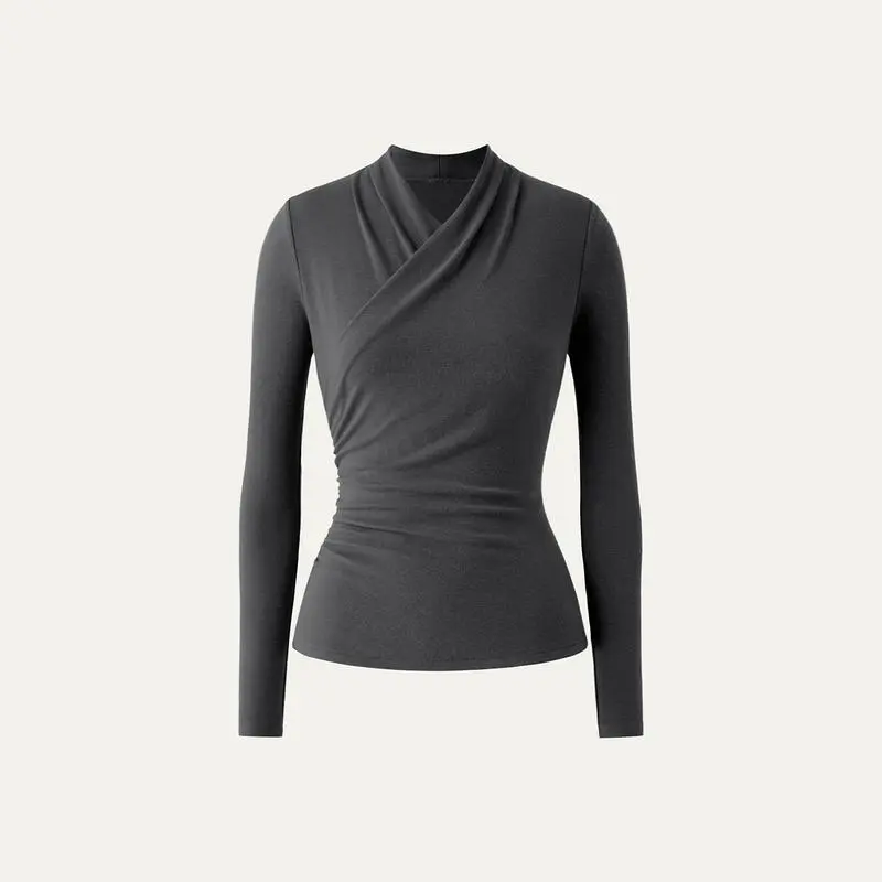 Chic Surplice Long Sleeve Top – Casual & Elegant Shirt