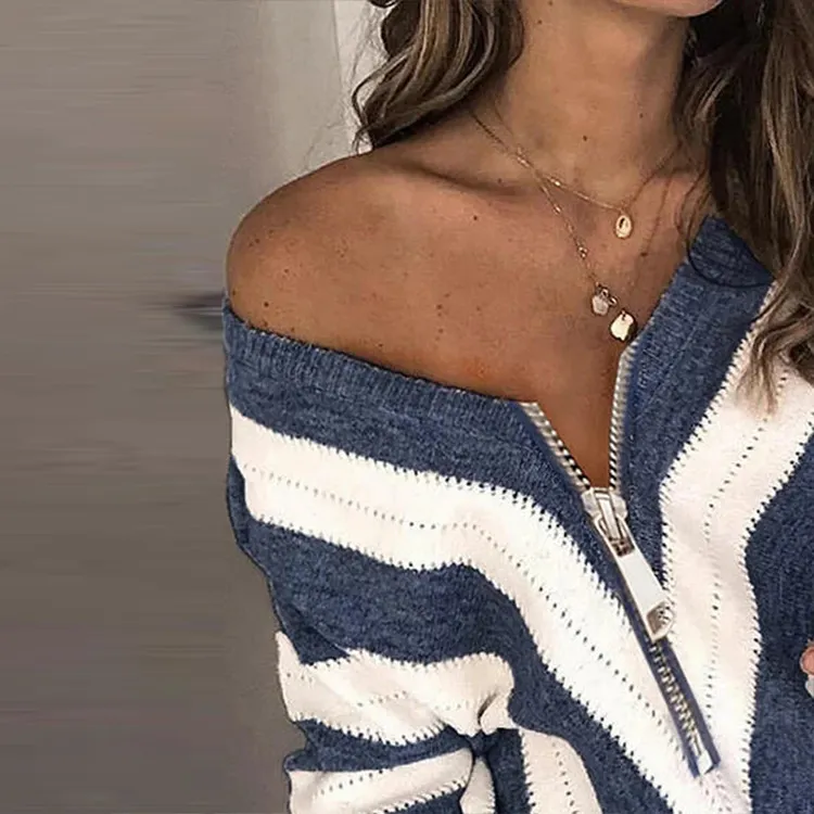Color Block Leopard V-Neck Casual Sweaters