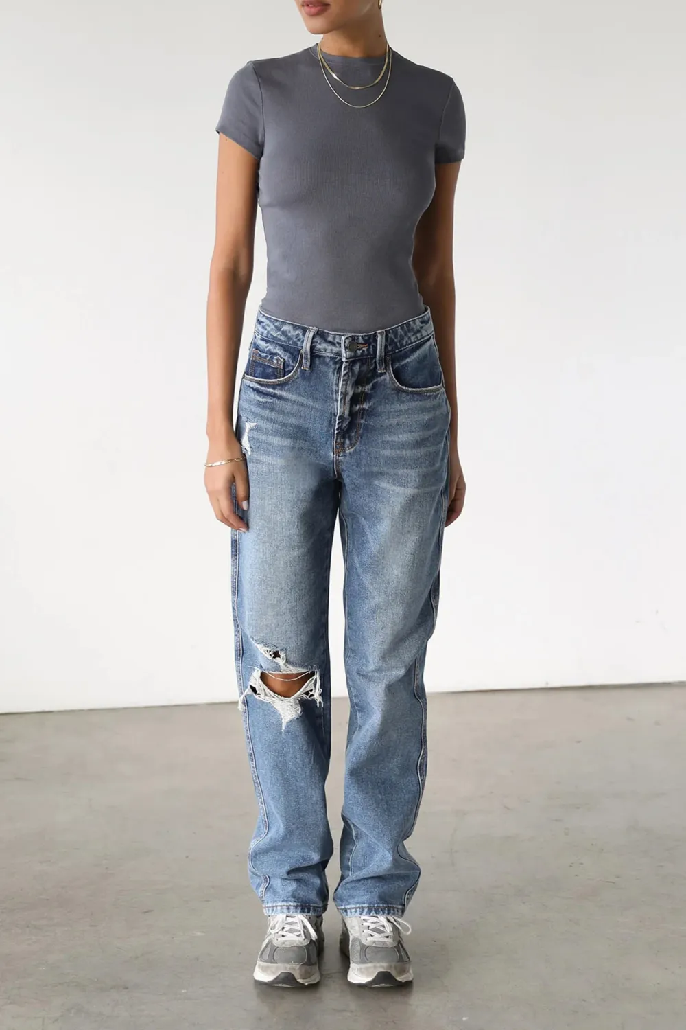 Cotton Breathable Ripped Straight Jeans
