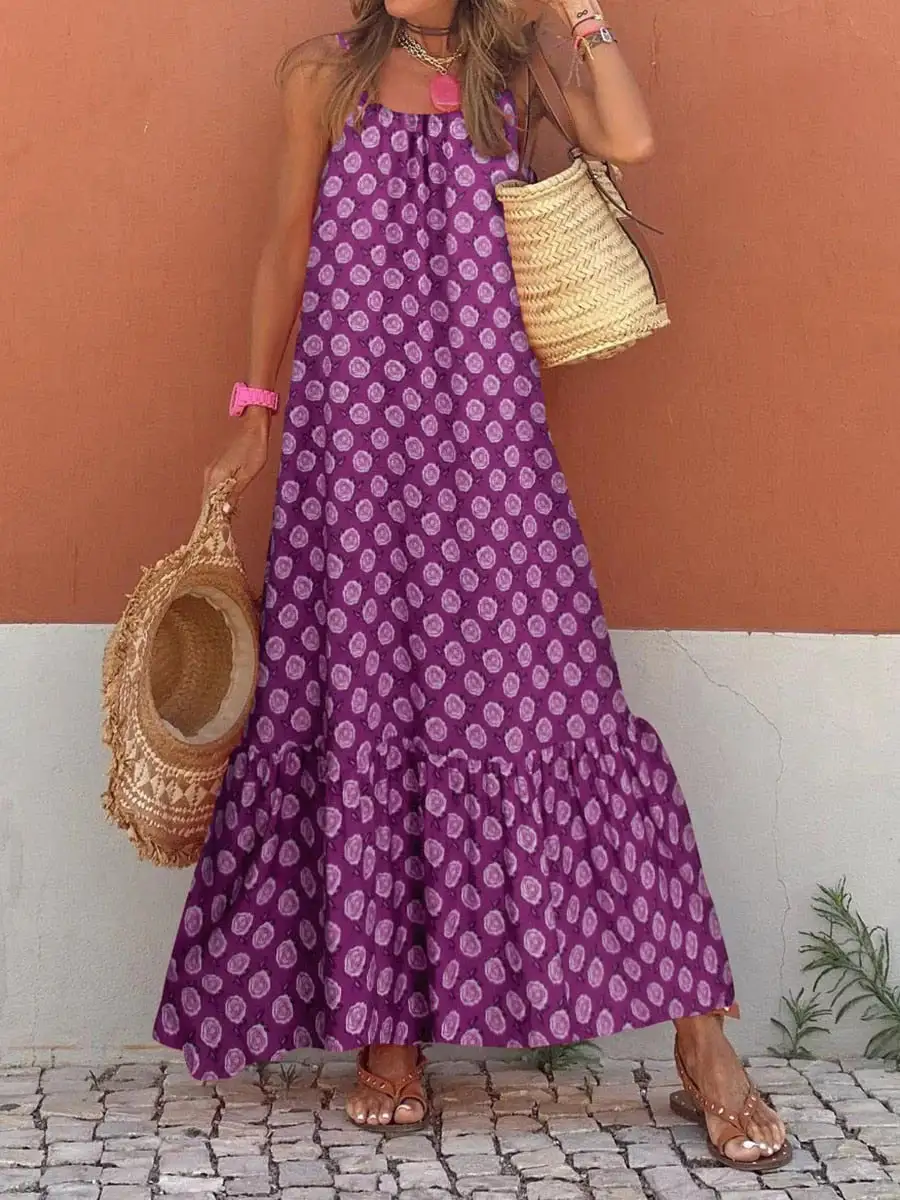 Abstract Print V Neck Maxi Dress
