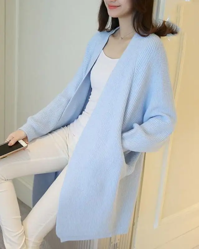 Polyester-Blend V-Neck Longline Relaxed-Fit Cardigan