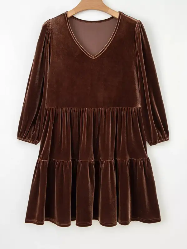 Velvet V Neck Tiered Mini Dress