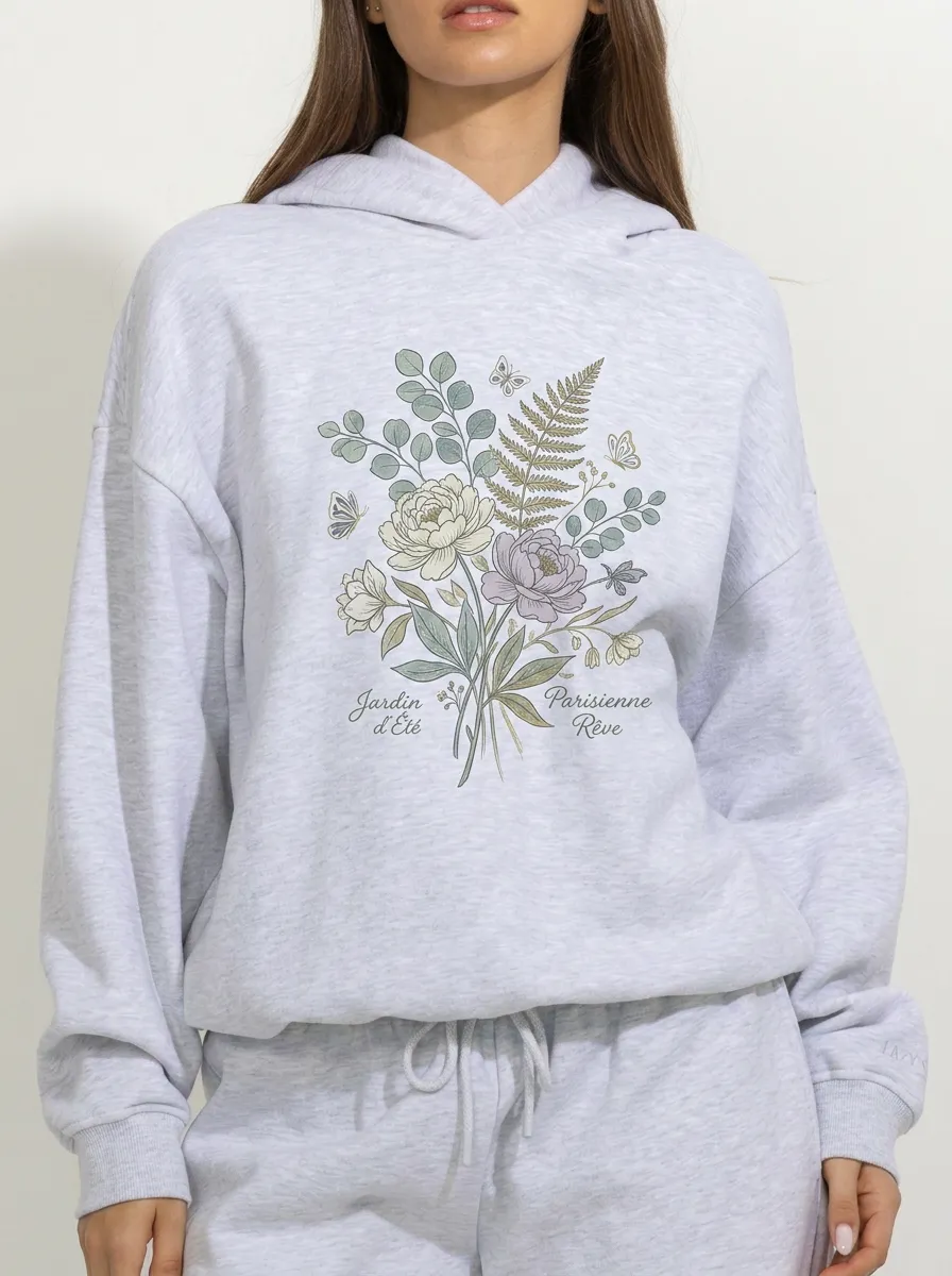 Women's Botanical Floral Butterfly Printed Hoodie