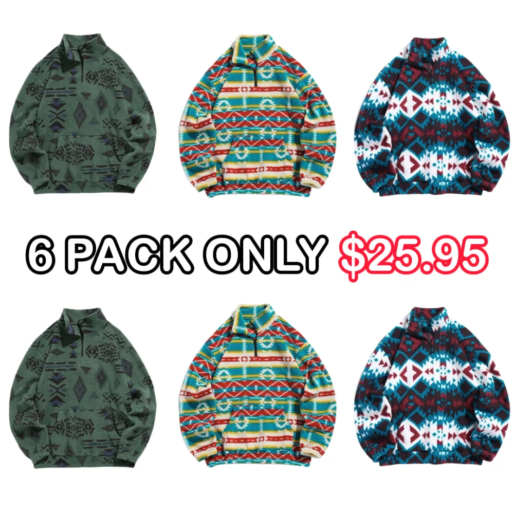 🎁Halloween Sale 49% Off - Casual Ethnic Pattern Zipper Sweatshirt – Drop Shoulder Long Sleeve Pullover with Stand Collar, Soft & Comfy Fit