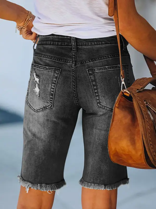 Mid Rise Ripped Elastic Waist Denim Jeans