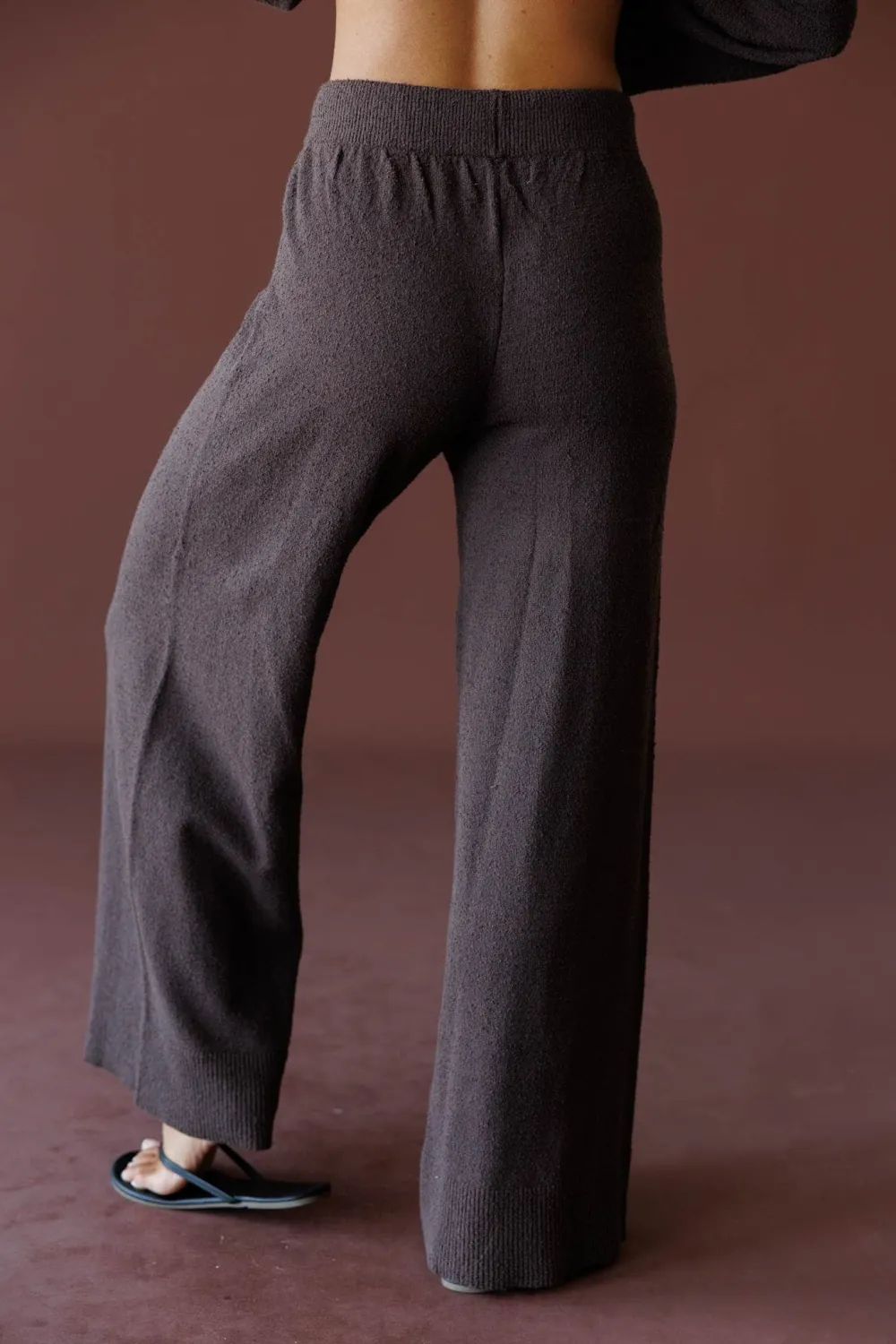 Knit Elastic-Waist Tie-Waist Wide-Leg Pants