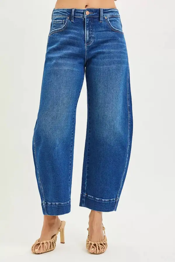 Mid Rise Barrel Leg Denim Jeans