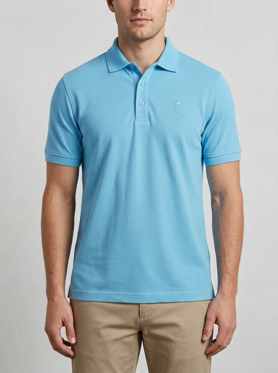 Textured Flag-Motif Embroidered Golf Polo Shirt