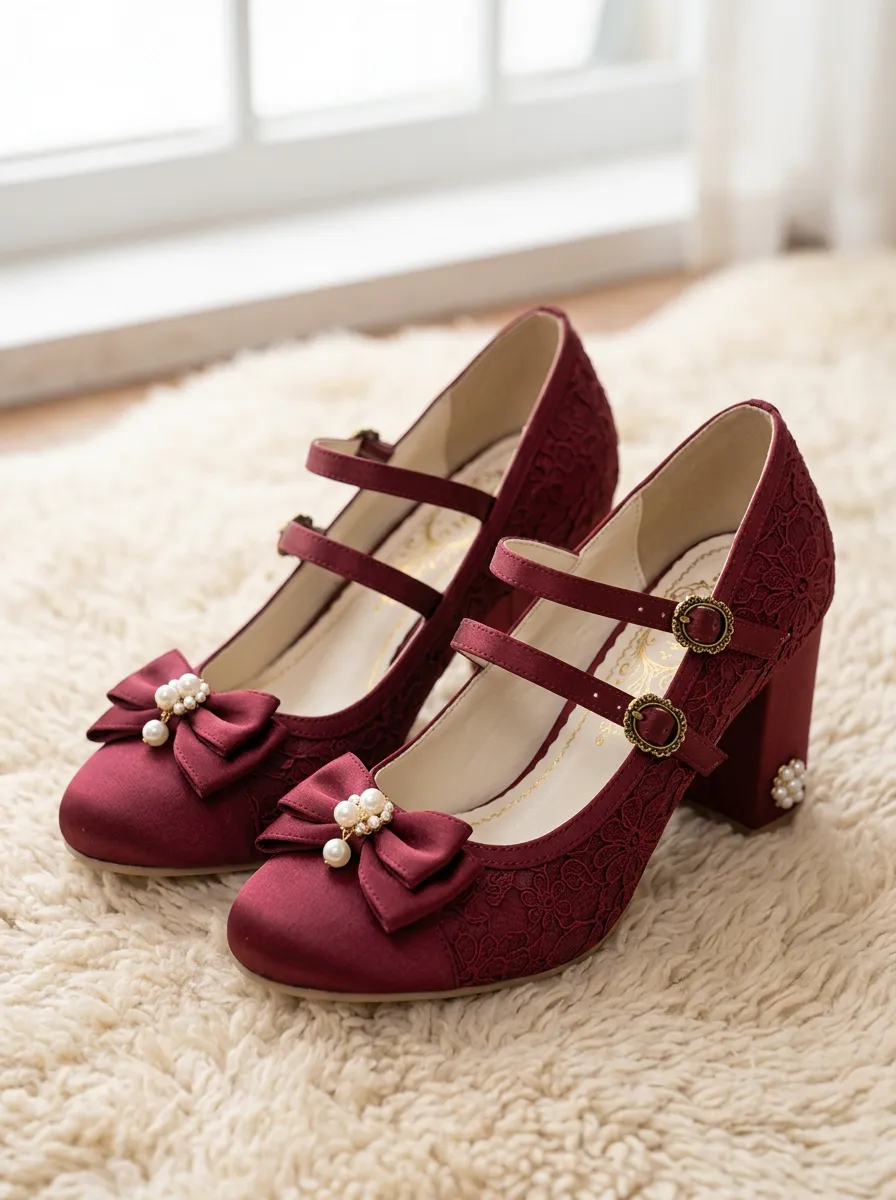 Lace Pearl Bow Women's Bavarian Occasion Heels