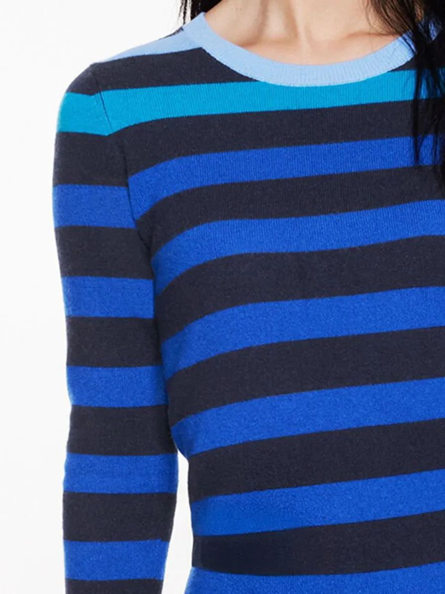Women'S Multi Color Striped Round Neck Knitted Sweater