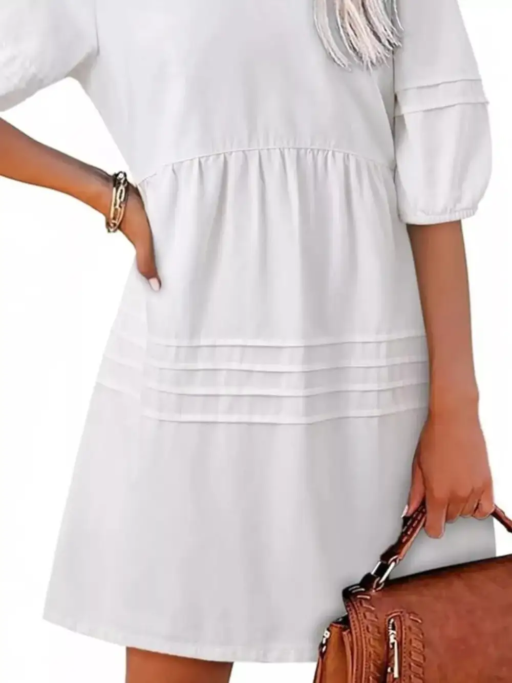 Denim V Neck Puff Sleeve Mini Dress