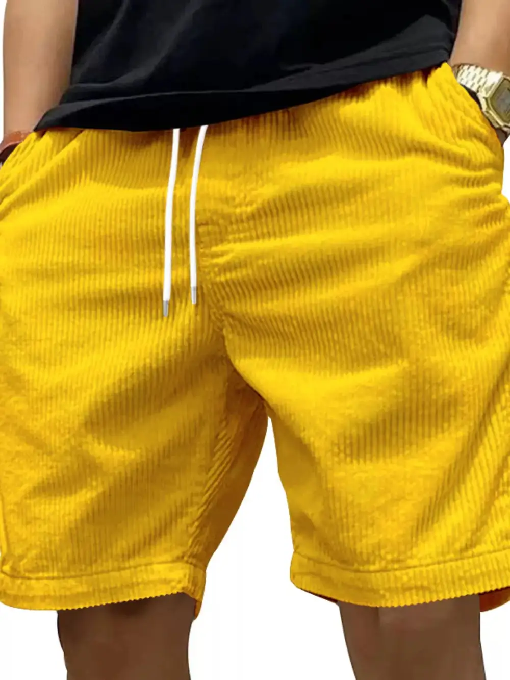 Men's Full Size Casual Corduroy Drawstring Shorts Plus Size
