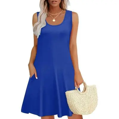Womens Summer Dresses Loose U Neck Sleeveless Sundresses Dress with Pockets