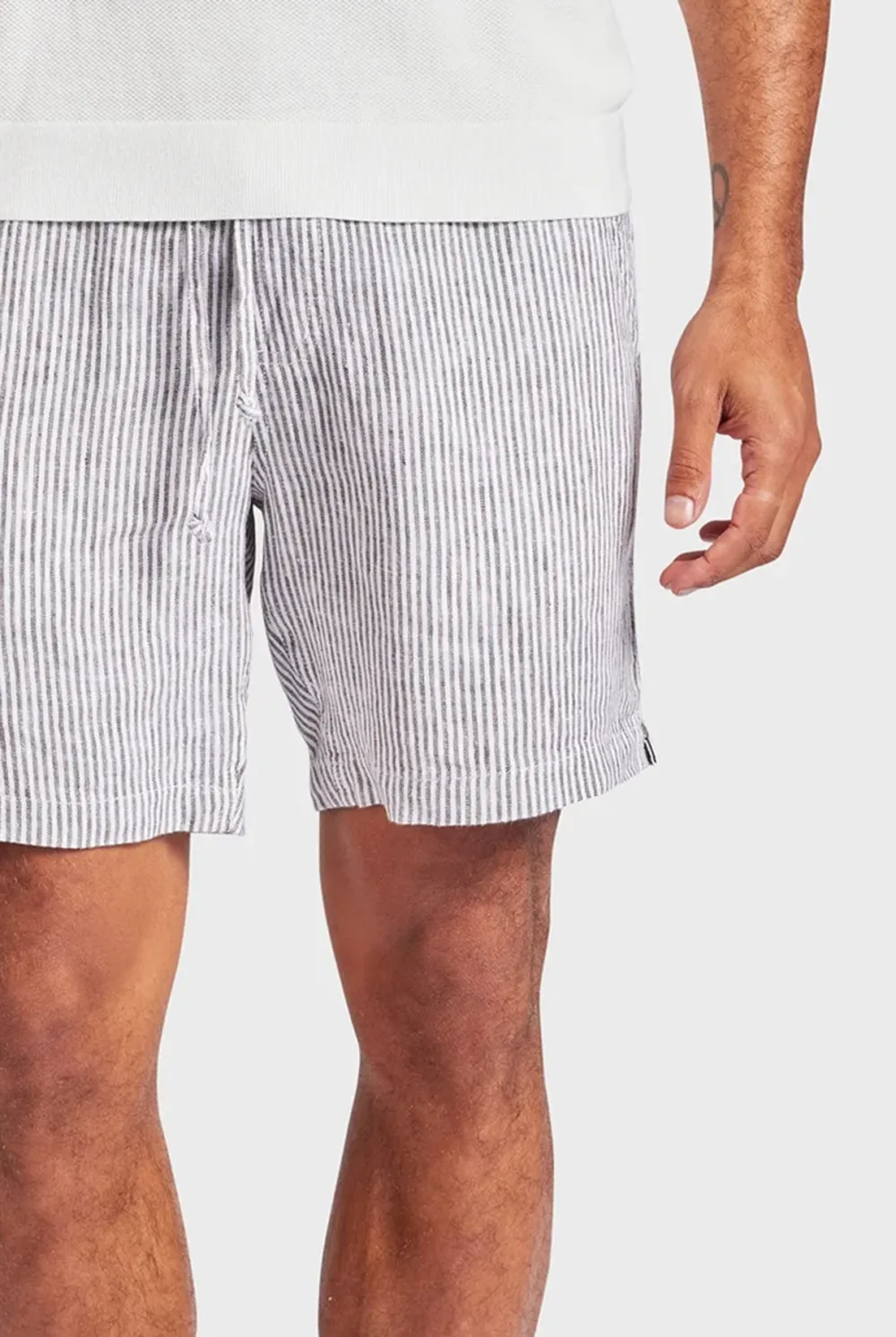 Stripe Riviera Linen Short- Smoke pine