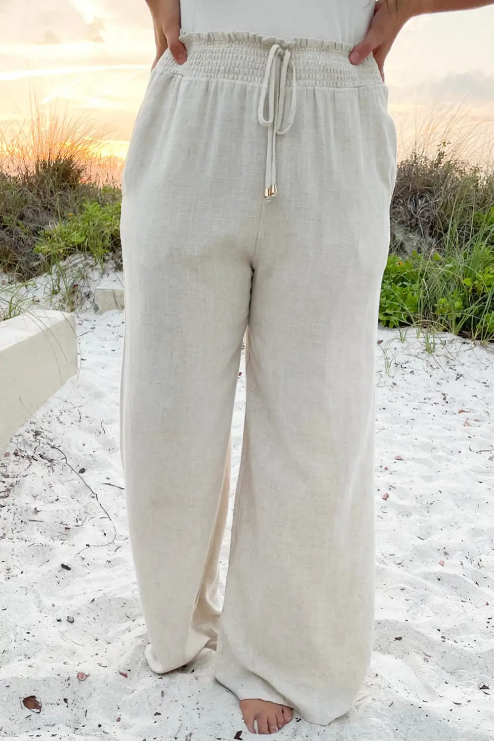Smocked High Rise Wide Leg Plus Pants