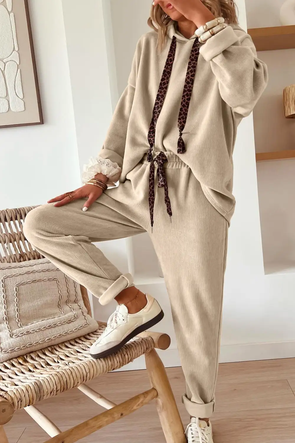 Drawstring Pullover Soft Pants Lounge Set