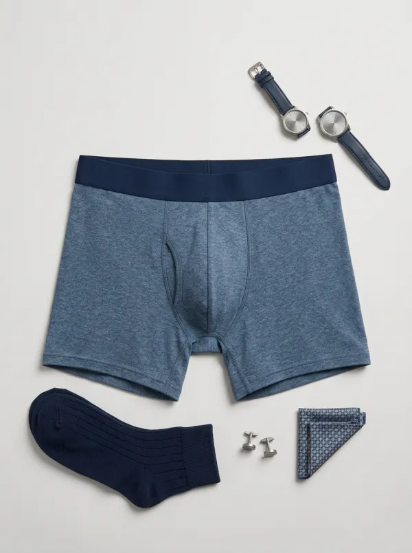 Men's Heather Blue Solid Color Printed Boxer Briefs