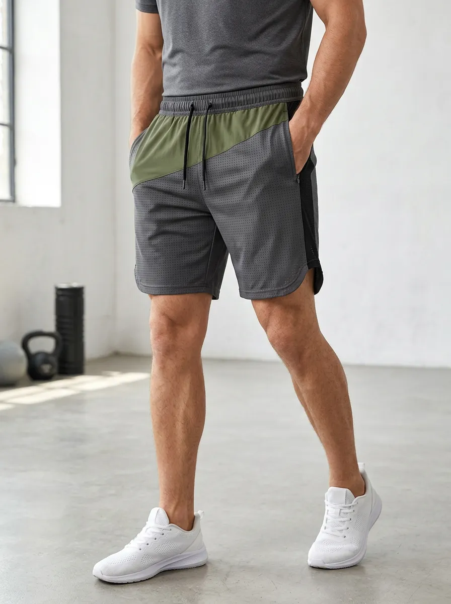 Men's and Olive Color-Block Athletic Shorts Drawstring