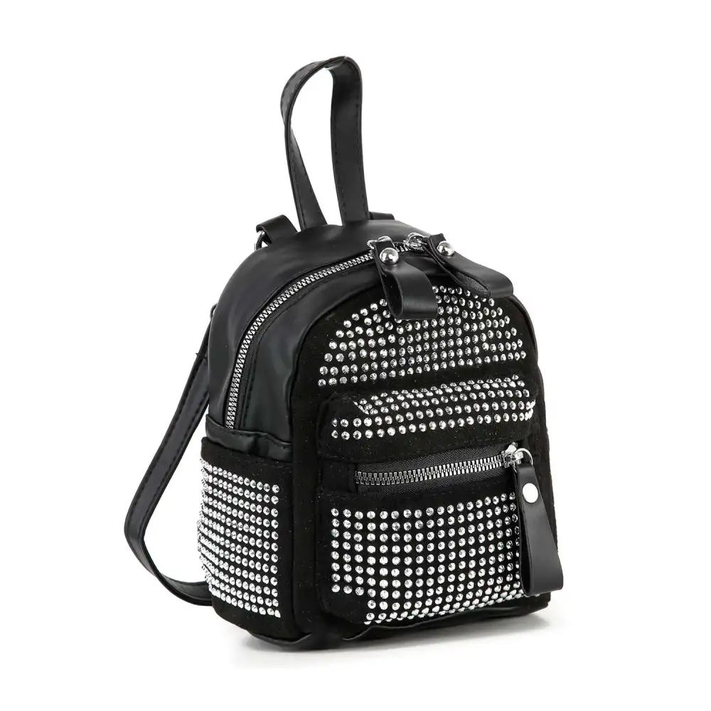 Crystal Accent Top Handle Pocketed Faux Leather Casual Backpack
