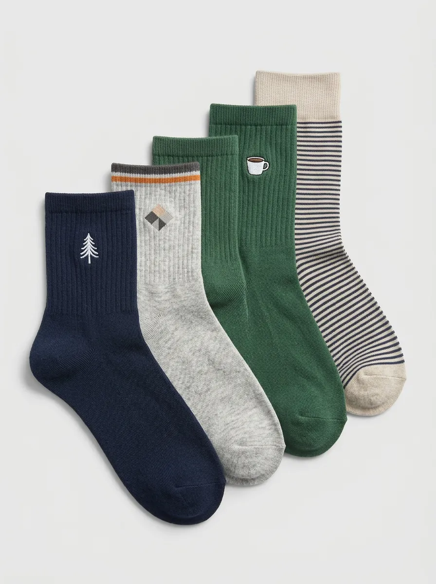 Urban Striped Mountain Graphic Tree Graphic Collection Men's Four Pair Socks