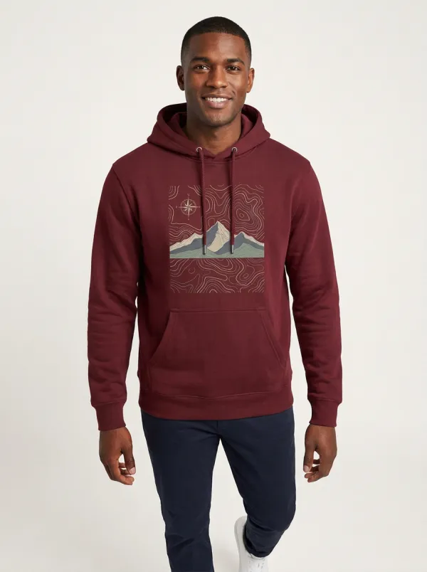 Men's Mountain Adventure Topographic Compass Graphic Hoodie