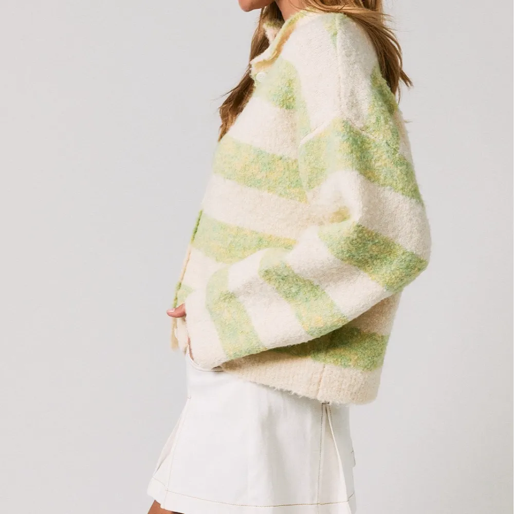 High Neck Stripe Cardigan