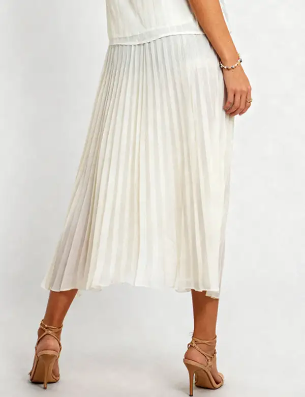 Elegant Solid Color Pleated Belted Maxi Skirt