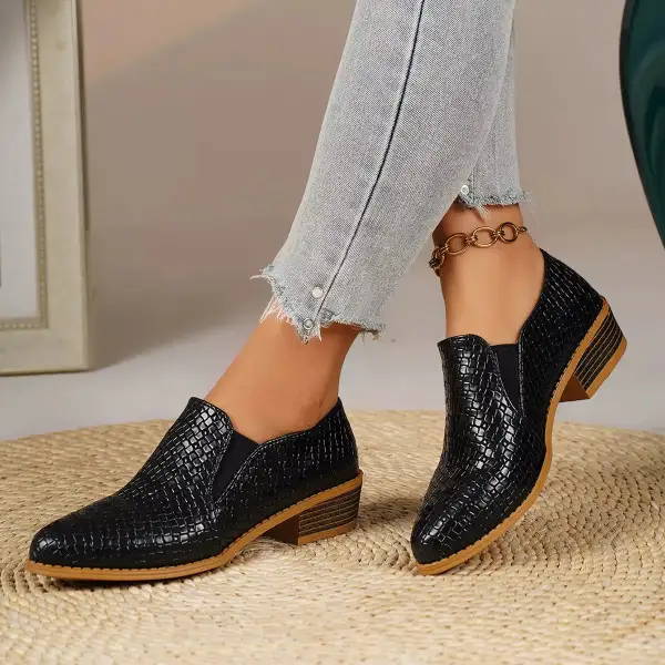 Refined Pointed Toe Block Heel Loafers