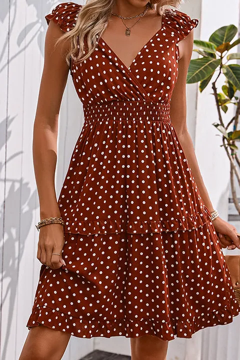 Smocked Waist Dots Print Mini Dress