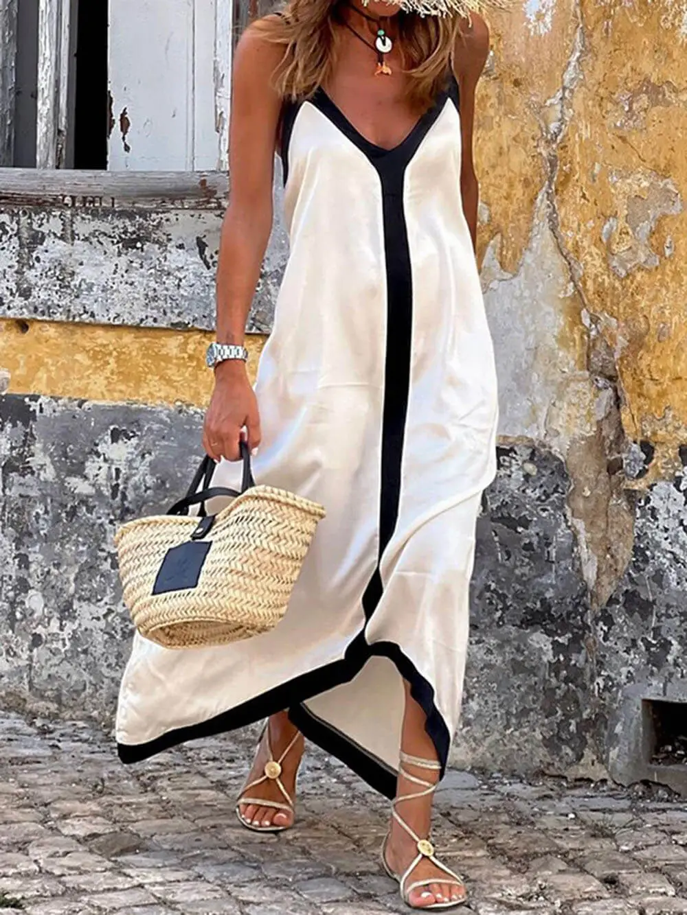 Paneled Suspender Midi Dress