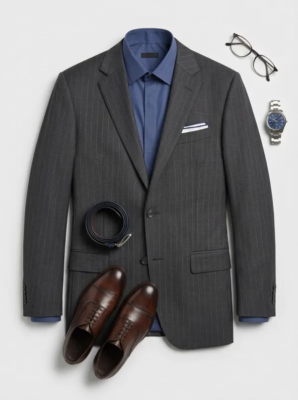 Men's Pinstripe Suit Jacket and Shirt Set