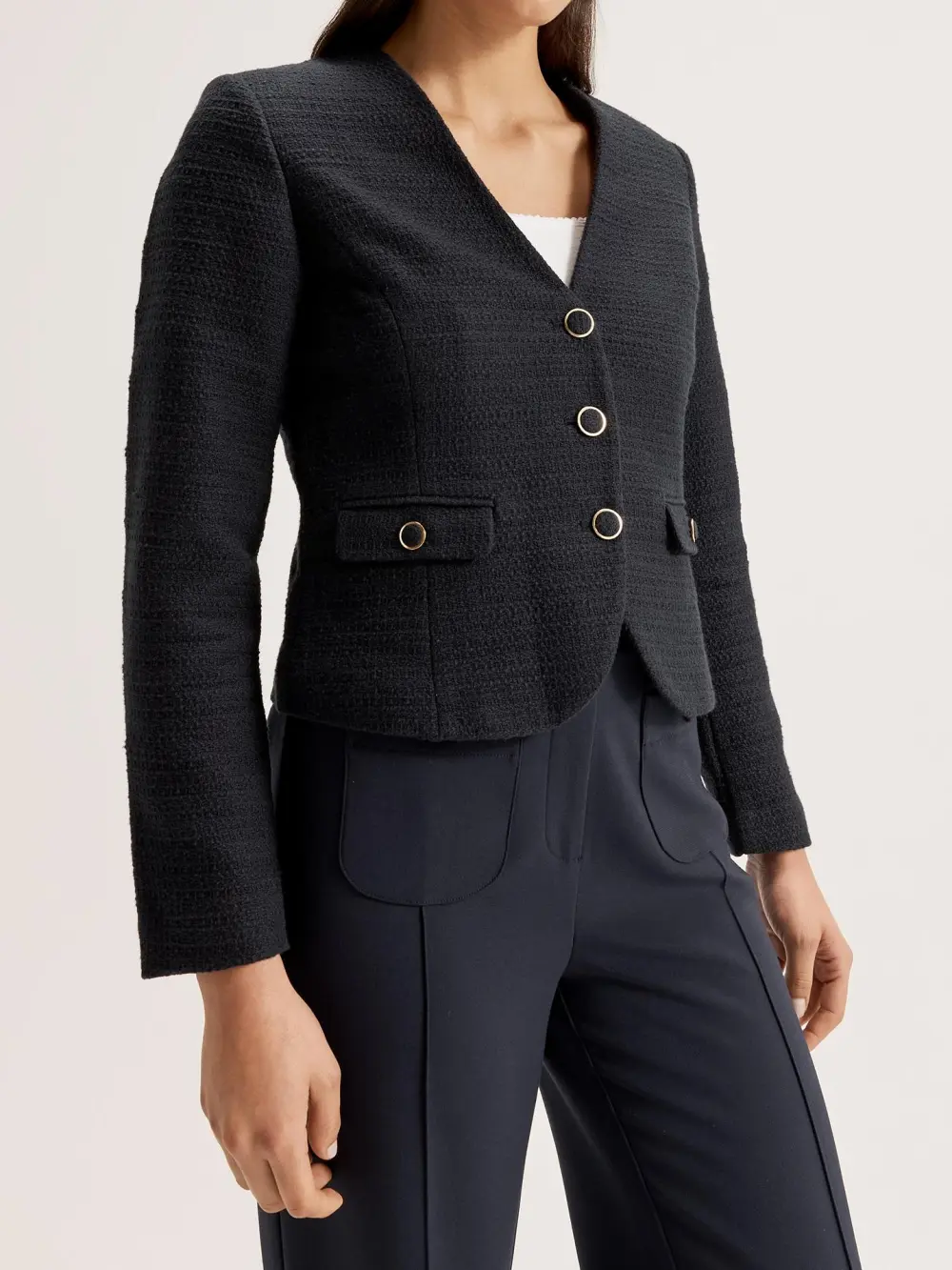 V Neck Tweed Jackets