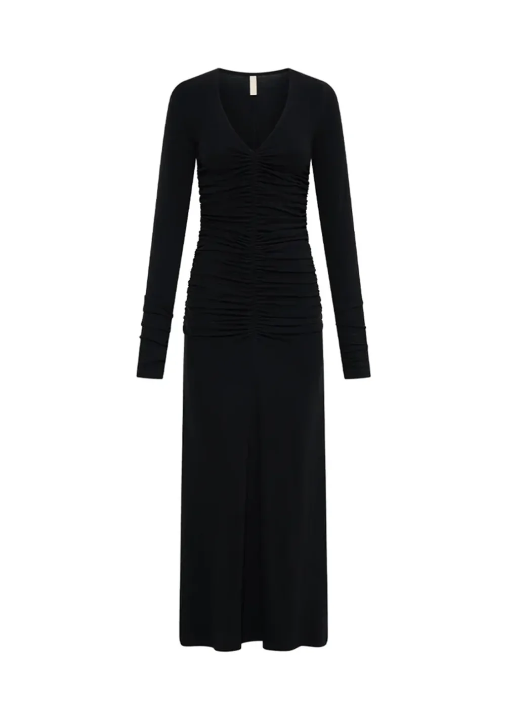 V-NECK LONG SLEEVE MIDI DRESS