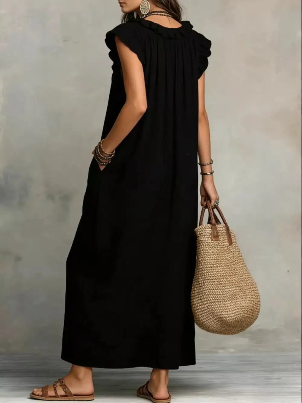 V-Neck Pocketed Maxi Dress