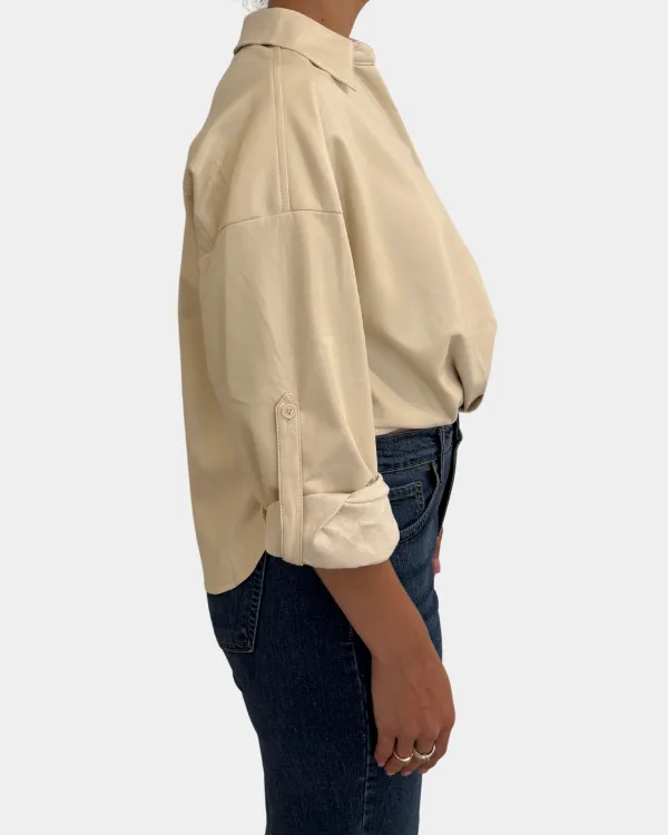 Twisted Front Faux Leather Shirt