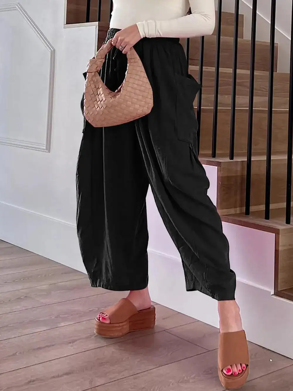 Polished Wide Leg Pocket Detail Pants
