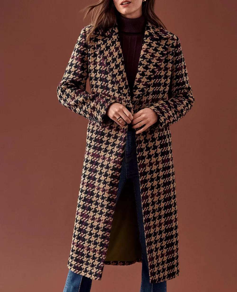 Petite Plaid Long Double Breasted Coat