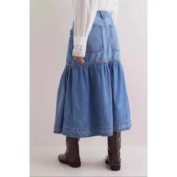 Midi Denim Skirt with Pockets