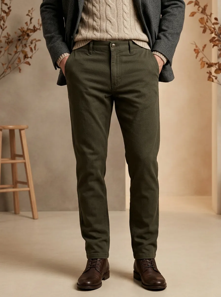 Men's Fall Winter Cold Weather Slim Fit Button Fly Trousers
