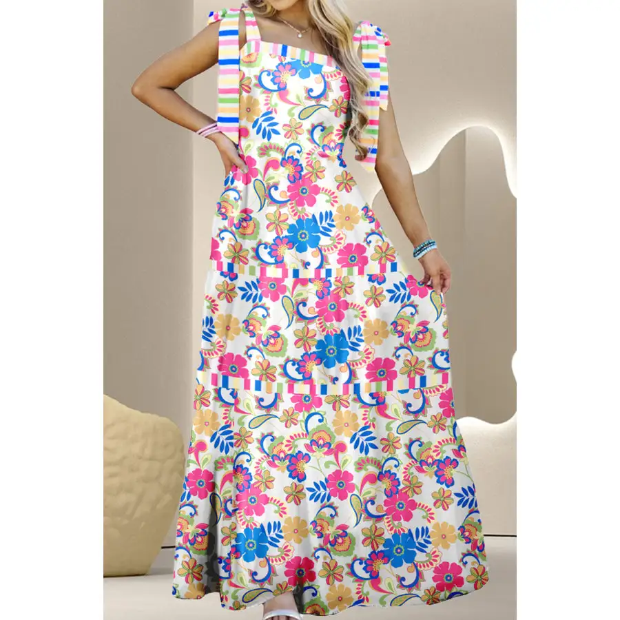 Tied Floral Sleeveless Maxi Dress