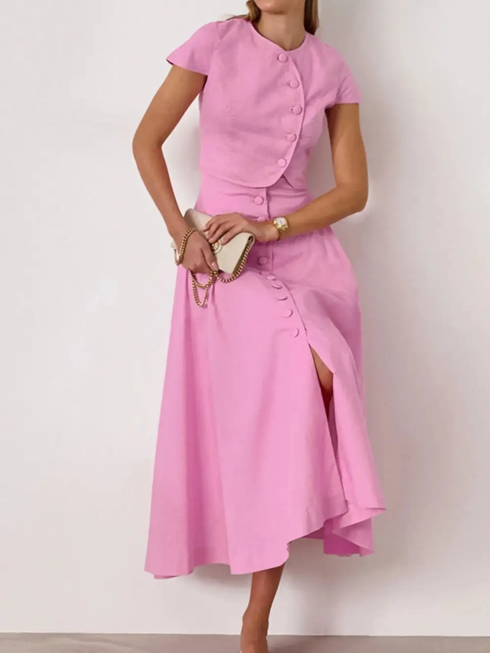 Easygoing Button Front Short Sleeve Coordinated Sets