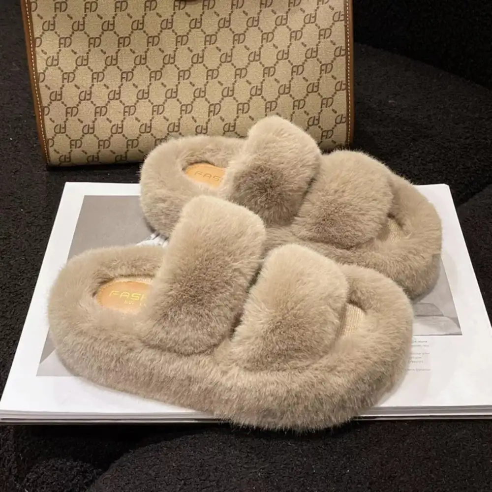 Refined Fuzzy Open Toe Slippers