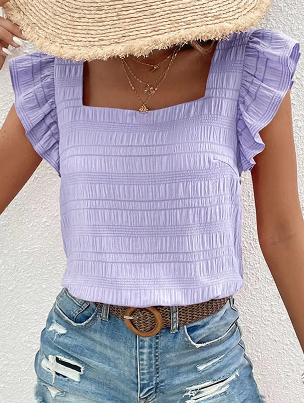 Square Neck Short Sleeves T Shirts Tee