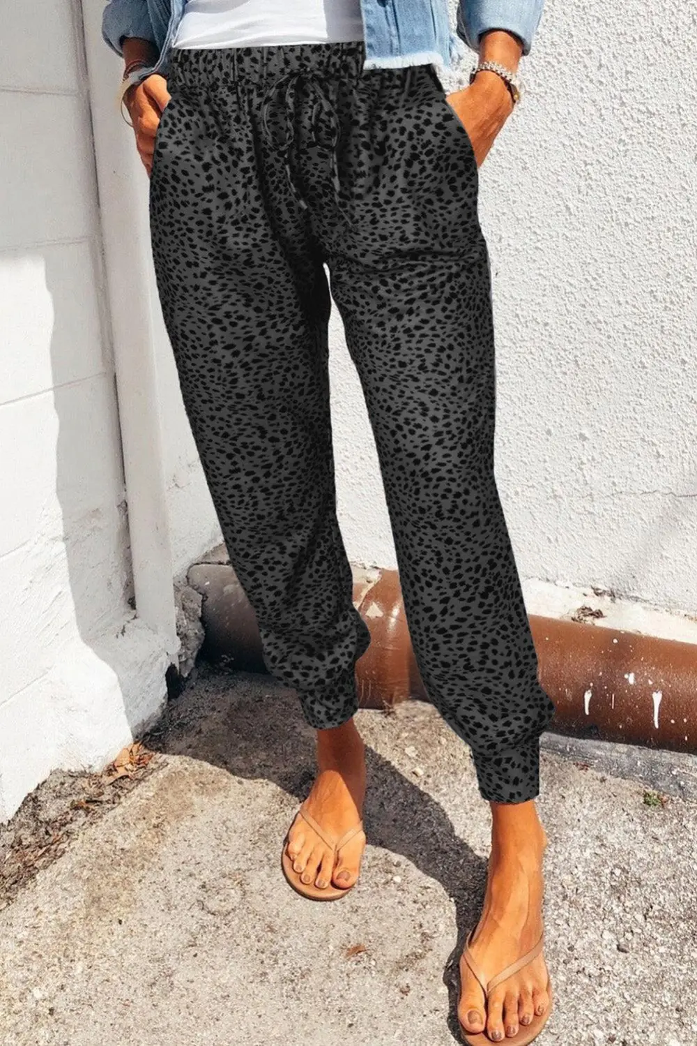 Pocketed Leopard-Print Jogger Pants